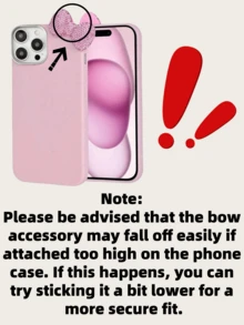 Premium Solid Pink Phone Case 2 Pieces Set (Case + Bowknot) | Exquisite Cover With Pink Sparkling Diamond Bowknot | Stylish Must-Have Accessory, Minimalist & Sweet Style | Perfect Gift For Friends & Besties On New Year, Valentine's Day & Birthdays | Shockproof, Anti-Slip & Scratch-Resistant | Compatible With IPhone 17/17 Pro/17 Pro Max - Pink - View 9