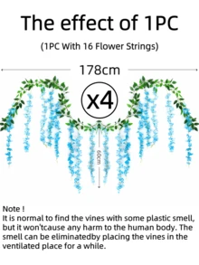 Nejlue Artificial Flowers/Plants1111 Home & Living 1/2/4 vòng hoa tử đằng nhân tạo, vòng hoa dây tử đằng nhân tạo treo, dây leo giả, vật trang trí, thích hợp cho trang trí nhà cửa, trang trí phòng ngủ, trang trí sân vườn, trang trí tường, trang trí trong nhà/ngoài trời, trang trí phòng ngủ, trang trí đám cưới, trang trí bàn ăn, trang trí tiệc, trang trí sinh nhật, trang trí ngày Valentine. - 1 bộ 16 bông hoa - Xem 18
