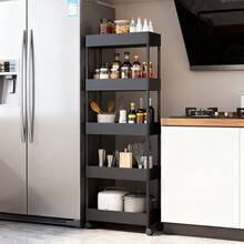 5 niveles blanco y negro rodante camión de almacenamiento cocina baño lavandería oficina sala de estar vestidor espacio estrecho estantería de almacenamiento móvil - Negro - Ver 3