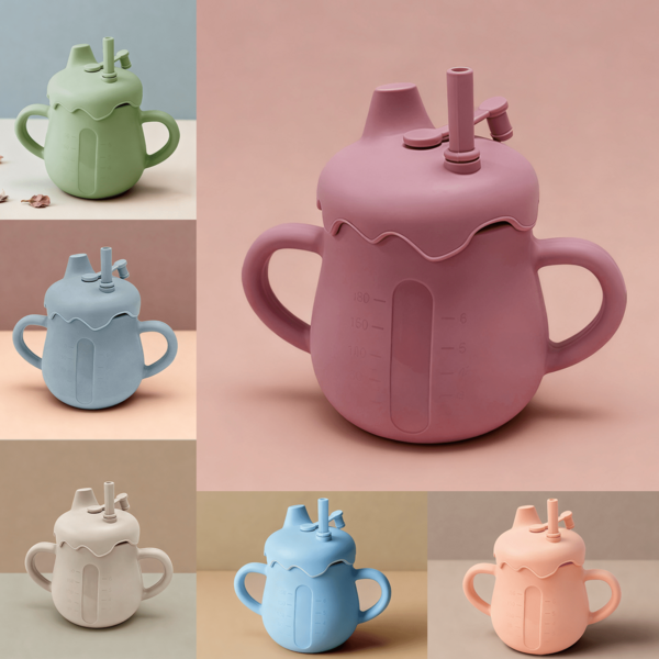 Botella de destete para bebé de 6 colores para +6 meses | Entrenamiento de autoalimentación | Taza con pajita anti-caída de 180ml con doble asa | Taza antiderrame para niños | Regalo de inscripción preescolar para niños pequeños