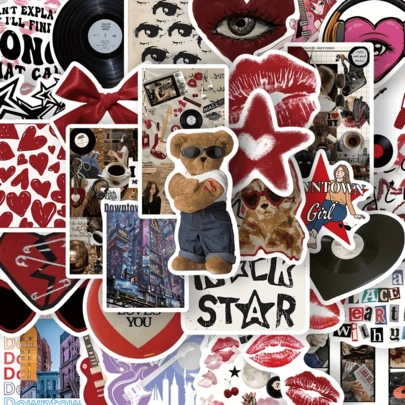 49ชิ้น สติกเกอร์ลายสาวเรโทร, สติกเกอร์ DIY กันน้ำสำหรับแล็ปท็อป, เคสโทรศัพท์, ตกแต่งแก้ว