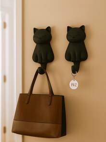 Decorative Cat Hook - Set Of 2 | Cute Key & Accessory Holder - 黑色 + 棕色 - 查看 6