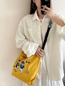 女士手提包，新款丝巾刺绣，大容量，轻便，可调节肩带，可折叠，适合通勤、旅行、休闲、节日、聚会、圣诞礼物 - 彩色 - 查看 6