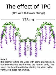 Nejlue Artificial Flowers/Plants1111 Home & Living 1/2/4 vòng hoa tử đằng nhân tạo, vòng hoa dây tử đằng nhân tạo treo, dây leo giả, vật trang trí, thích hợp cho trang trí nhà cửa, trang trí phòng ngủ, trang trí sân vườn, trang trí tường, trang trí trong nhà/ngoài trời, trang trí phòng ngủ, trang trí đám cưới, trang trí bàn ăn, trang trí tiệc, trang trí sinh nhật, trang trí ngày Valentine. - 1 bộ 16 bông hoa - Xem 17