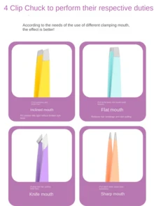 Makeup Artist Recommended Precision Eyebrow Tweezers Set, Stainless Steel Eyebrow Hair Removal Clip Plier Tool Kit - Multicolor - View 5