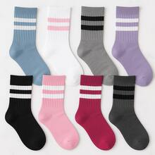 Premium Women's Striped High-Top Socks Set And Unisex Socks Set – Comfort, Style, And Quality For Everyday Wear | Fashion And Performance - Casual Cotton  - All Seasons Socks - 黑色/白色/粉紅色 - 查看 2