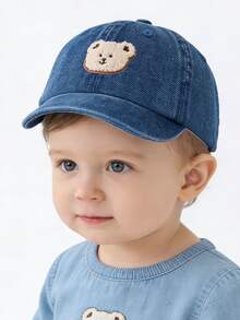 1 pieza Sombrero de sol para bebé, diseño de oso lindo, tela delgada, gorra visera para exteriores, adecuado para niños de 1 a 3 años, primavera/otoño - Lengua de pato del oso vaquero - Ver 2