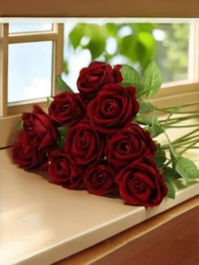 1 pieza/4 piezas/5 piezas/6 piezas/7 piezas/8 piezas/10 piezas/12 piezas/16 piezas Rosas rojas de terciopelo artificial, rosas falsas realistas, ramo de novia, decoración floral, rosas falsas, regalo del Día de San Valentín, fiesta de boda, decoración del hogar, decoración navideña, regalo de cumpleaños, decoración interior y exterior (Nota: Puede tener aroma, colóquelo cerca de una ventana durante 1-2 días para su ventilación), plantas artificiales - Burdeos - Ver 3