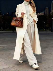 Autumn/Winter New Fashion Women's Loose Fit Elegant Wool-Blend Double-Breasted Windbreaker Coat