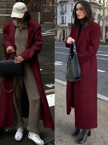 Autumn/Winter New Fashion Women's Loose Fit Elegant Wool-Blend Double-Breasted Windbreaker Coat - Burgundy - View 7
