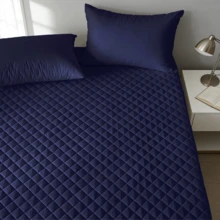 1pc Soft & Comfortable Waterproof Thickened Mattress Protector, Cooling Bedspreads, Layered Fitted Sheet With Solid Color Bedding Design, Ideal For Bedroom, Guest Room And Hotel Mattress Protection - Màu xanh đậm - Xem 5