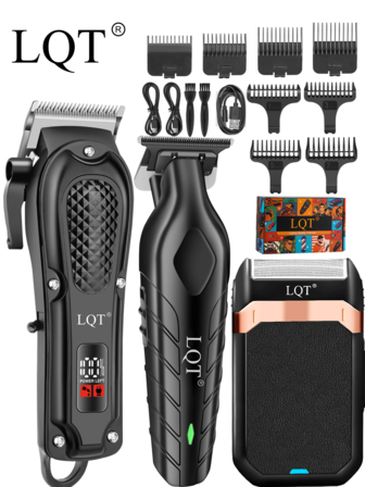  LQT 1/2/3 件套电动理发器和胡须修剪套装，男士理发器，雕刻理发器，修剪器和剃须刀，无线 USB 充电，专业精致理发用品，完美的男士圣诞节、父亲节、情人节礼物