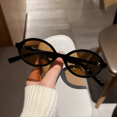 Moda Oval Simples Óculos De Sol Literário Feminino Retro Pequeno Preto Marrom Onça Design Da Marca Luxo Minimalista UV40