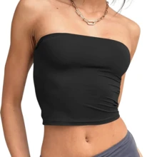 KIT 2 Women's Basic Strapless Cropped Tube Tops, Double Fabric, No Padding - Wine + White - View 3