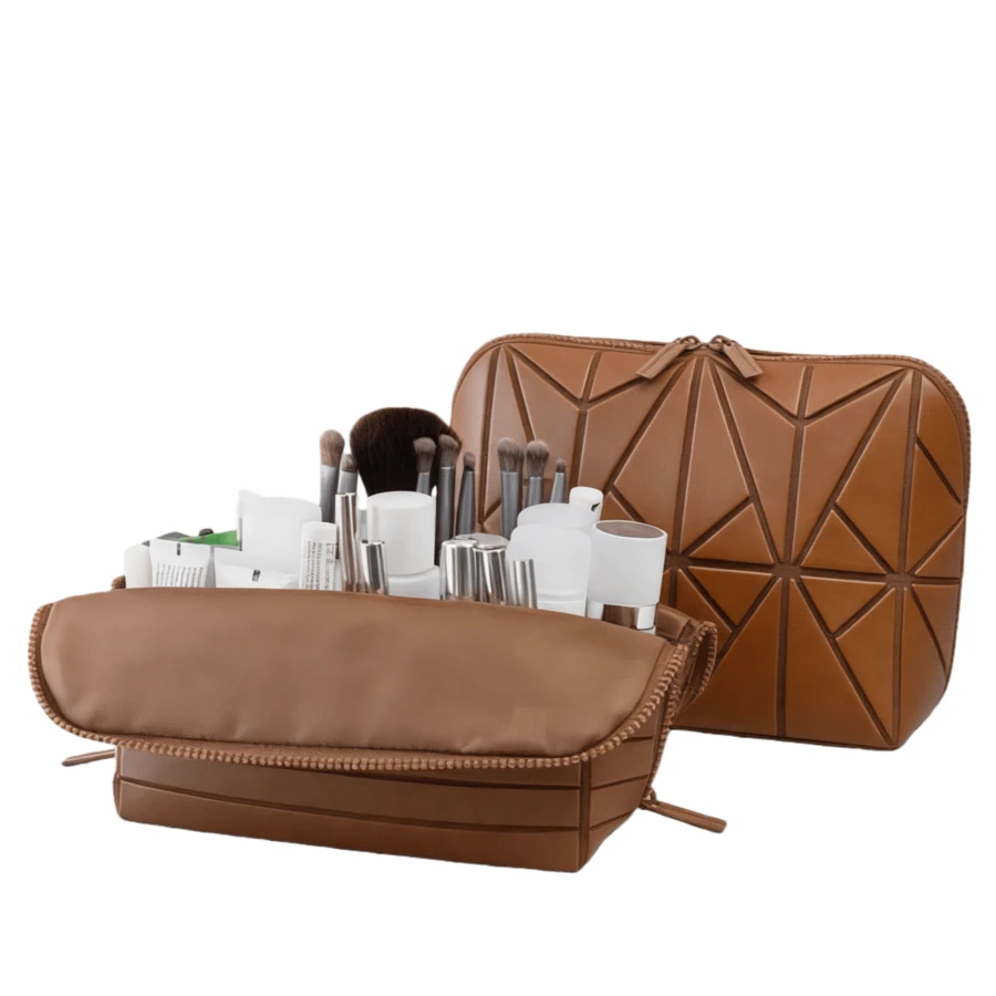 Vertical Waterproof Makeup & Toiletry Bag | 23-Pocket Organizer With Upright, Fold-Down Design For Skincare, Toiletries & Essentials Large Capacity Partitioned Geometric Quilted Makeup Bag Portable Travel Skincare Cosmetic Organizer Travel Toiletry BagTraveler Makeup Organizer Accessories Bag, Toiletry Bag For Women, Zippered Travel Cosmetic Beauty Case, Gift For Best Friend - 條紋藍 - 查看 1