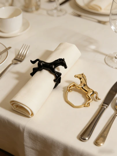 1-6pcs Simple Animal Napkin Rings, Horse Shaped Napkin Holders, Hotel Wedding Dining Table Decor
