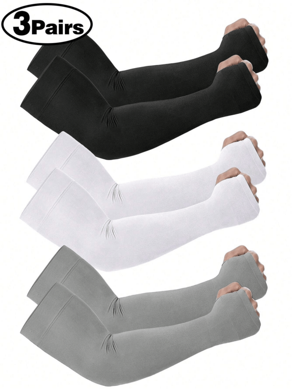 3 pares de mangas de protección solar para mujer, de material de seda de hielo, cubiertas de brazo de protección UV unisex, ajuste holgado para conducir, pescar, hacer deporte