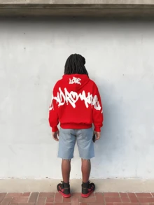 Hooded Sweatshirt With Unique Street-Style 3D Letter Print, Zip-Up Loose Top, Y2K Autumn And Winter - Đỏ - Xem 3