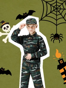 儿童军装套装，男女童皆宜，包含士兵军装和军事玩具，儿童万圣节生日服装，男孩士兵角色扮演套装 - 彩色 - 查看 11