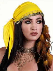 1 chiếc khăn trùm đầu múa bụng chủ đề cướp biển Bohemia - Màu đen với sequin và hạt cườm vàng & cam, có thể giặt tay, phụ kiện mũ dân gian cho các buổi biểu diễn múa, tiệc hóa trang và các sự kiện văn hóa. - Nhiều màu - Xem 19