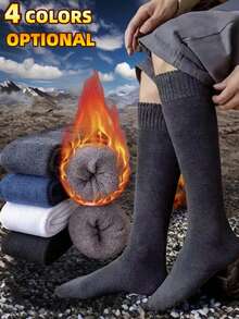 1/3 Pairs Of Men's Calf Socks,Plush Lined Snow Socks Towel Socks,Knee-High Socks With Moisture Wicking & Odor Control, Thickened And Plush Super Thick Socks, Men's Long Socks, Solid Business Men's Socks, Warm And Soft,Suitable For Autumn And Winter Seasons
