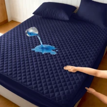 1pc Soft & Comfortable Waterproof Thickened Mattress Protector, Cooling Bedspreads, Layered Fitted Sheet With Solid Color Bedding Design, Ideal For Bedroom, Guest Room And Hotel Mattress Protection - Màu xanh đậm - Xem 1