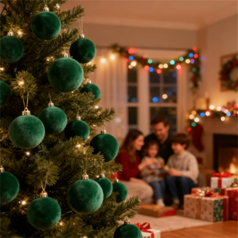1个波西米亚风深绿色装饰球 - 直径2.36英寸圆形悬挂球，适用于情人节、节日、新年、婚礼和派对装饰 - 柔软毛毡球装饰