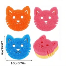 1/2/3件装三件装小猫脸多功能清洁双层温感百洁布，可爱强力去污，双面厨房海绵 - 温感不刮伤清洁垫，适用于餐具等 - 多表面安全海绵架，适用于现代厨房水槽，用于清洗餐具