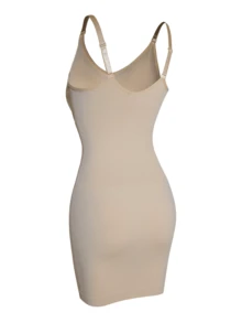 Shapewear Slip Dress, Seamless V-Neck Design, Adjustable Straps, Women's Shaping Underdress - Apricot - View 2