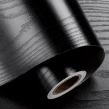 1 Roll, Black Wood Grain Peel And Stick Wallpaper, Waterproof, Oil-Resistant, Self-Adhesive, Removable PVC Wallpaper, Suitable For Kitchen, Bedroom, Living Room, Countertops, Furniture, Bathroom, Home Renovation - Black - View 7