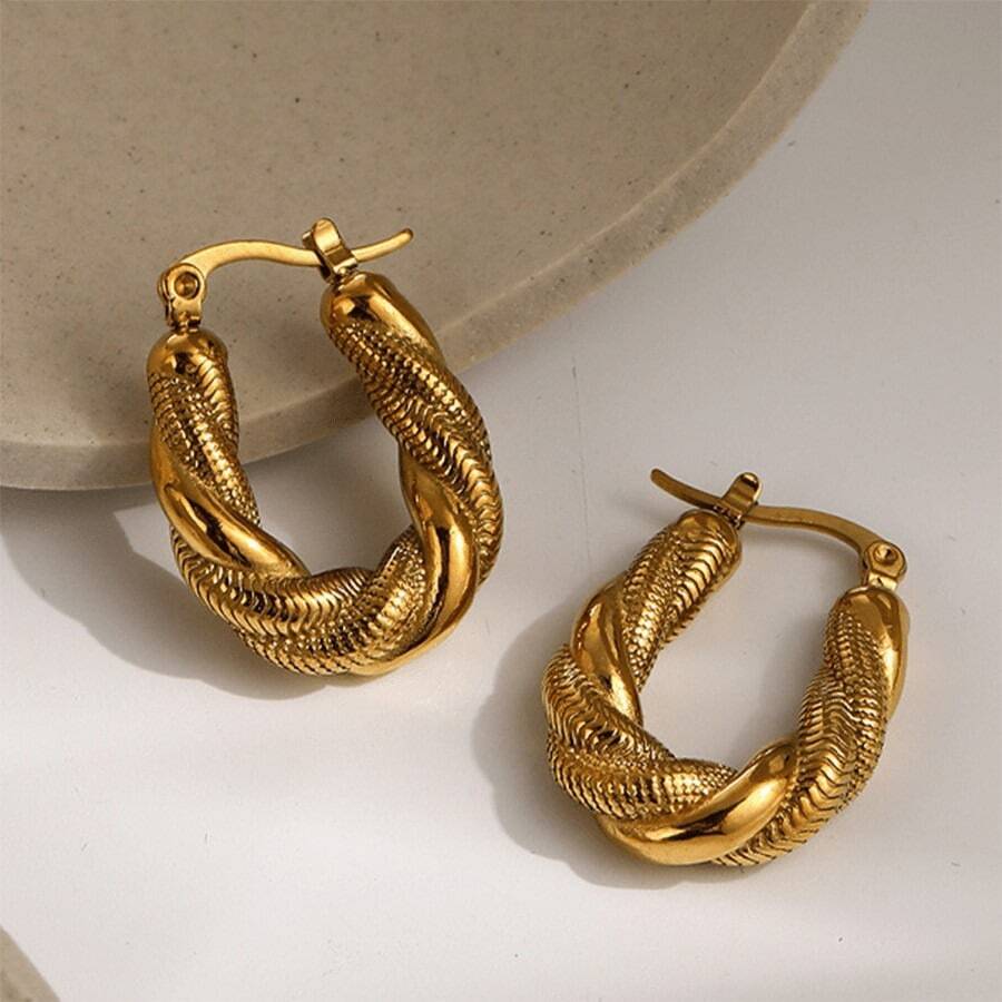 1 par de pendientes de acero inoxidable con cadena de serpiente irregular de doble capa chapada en oro de 18K, personalizados y de moda. Adecuados para uso diario y ocasiones de boda. - Multicolor - Ver 1