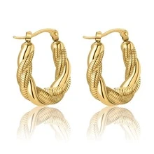 1 par de pendientes de acero inoxidable con cadena de serpiente irregular de doble capa chapada en oro de 18K, personalizados y de moda. Adecuados para uso diario y ocasiones de boda. - Multicolor - Ver 7