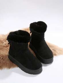 Women's Fleece-Lined Short Snow Boots, Beige - Warm, Soft-Soled, Comfortable & Non-Slip Winter Snow Boots, Plush Boots - Phiên bản nâng cấp màu đen - Xem 5