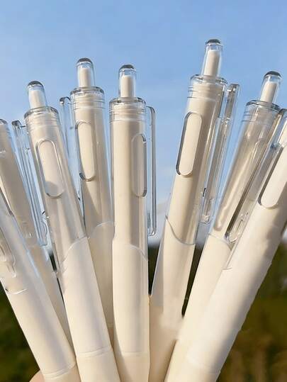 20/10pcs Gel Pens, White Barrel, Retractable Ballpoint Pen, 0.5mm Tip, Black Ink, Quick-Drying, Smooth Writing, Suitable For School, Business, Documents, Office, Diary, Writing, Notes, Suitable For Students, Office Workers, Teachers, School Supplies, Stationery, Learning Supplies