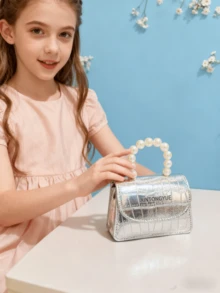 Children's New Stone Texture Pearl Handbag, Holiday Gift, PU Leather Crocodile Pattern Fashion Small Bag, Princess Stylish Coin Purse, Mini Lipstick Bag, Gold/Silver Small Bag - one-size - View 5