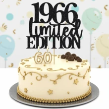1个黑色闪光“1936-1996限量版”蛋糕装饰插牌，适用于30-90岁生日派对装饰，优质卡纸周年纪念用品 - 彩色 - 查看 9