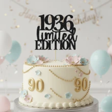 1个黑色闪光“1936-1996限量版”蛋糕装饰插牌，适用于30-90岁生日派对装饰，优质卡纸周年纪念用品 - 彩色 - 查看 3