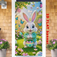 2D Flat Banner 1 Piece Of Polyester Material, Door Frame Banner, A Small Rabbit Carrying A Basket Of Easter Eggs In Spring Clothes, Designed With Easter Egg Patterns - 1 - View 5
