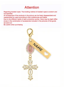 Personalized Christian Cross Keychain, Engraved With Your Name, Decorated With Pearls And Diamonds - Cross Keychain, Bag Charm, Cross Pendant, Wallet Backpack Decor, Earphone Case Accessory, Keyring Decoration - Multicolor - View 10