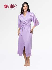 Bridal Robe Kit Bathrobe Nightgown Breastfeeding Long Maternity - Màu Lilac Tím - Xem 2