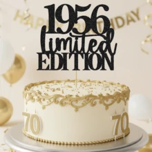 1个黑色闪光“1936-1996限量版”蛋糕装饰插牌，适用于30-90岁生日派对装饰，优质卡纸周年纪念用品 - 彩色 - 查看 19