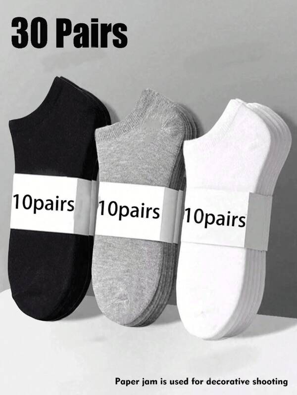 30 Pairs/60 Pieces Solid Color Fashion Women Socks, Black, White And Gray, Simple, Comfortable, Casual And Versatile, Suitable For Daily Wear. Available In 2pcs/6pcs/10pcs/20pcs/30pcs/60pcs Sets.