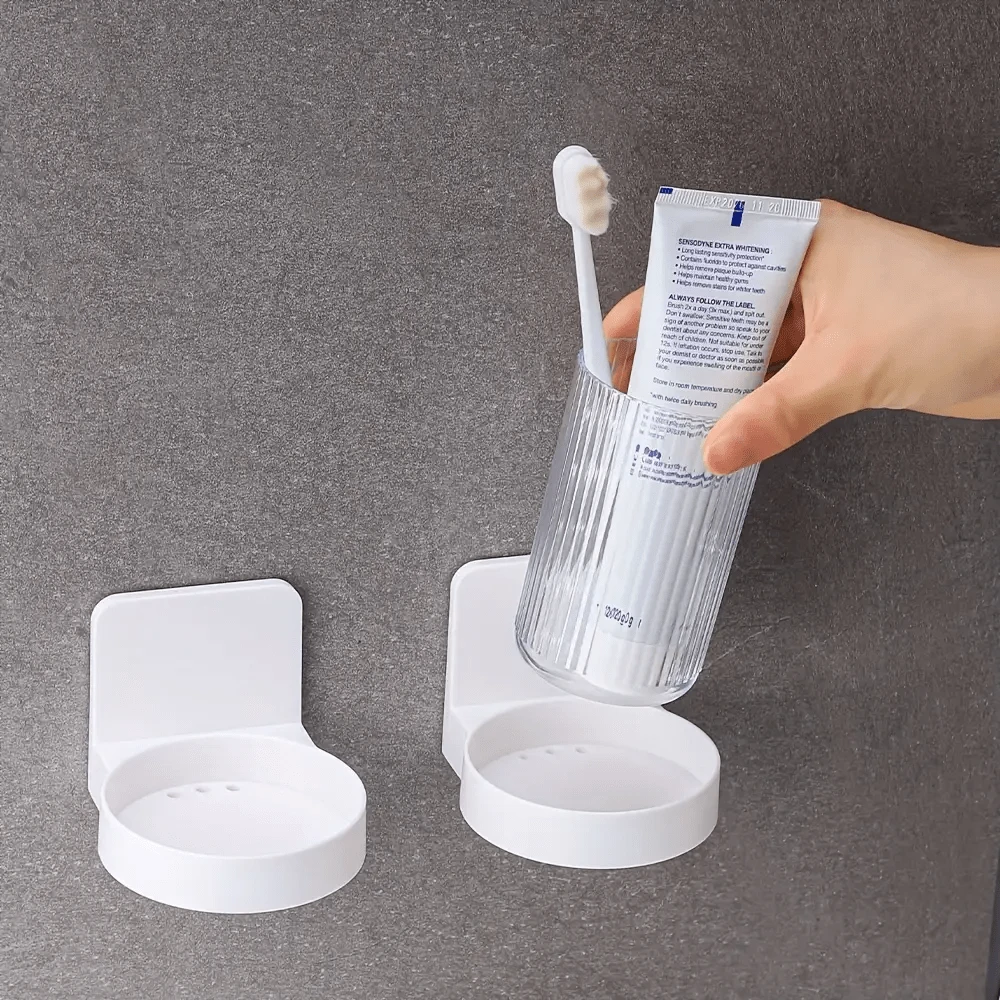 No Drill Wall Mounted Storage Rack - Plastic Modern Design Bathroom Kitchen Organizer Rack, Space Saving Shampoo Cosmetics Shelf, Simple Easy Install Bathroom Organizer Rack, Sturdy , Minimalist Style - White - View 1