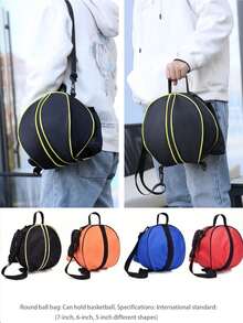 1个7/6/5号篮球/足球包，圆形单肩背包，两侧网袋可存放水瓶/雨伞，男女通用运动斜挎包，情侣休闲背包，便携式篮球/足球收纳包，适用于7/6/5号球 - 彩色 - 查看 3
