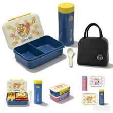 便当盒+零食盒 - 超薄设计，轻松放入午餐包！| PP5材质，防漏，双隔层设计，可收纳餐具和水瓶 - 非常适合学生上学、成人办公午餐和休闲野餐 - 彩色 - 查看 1