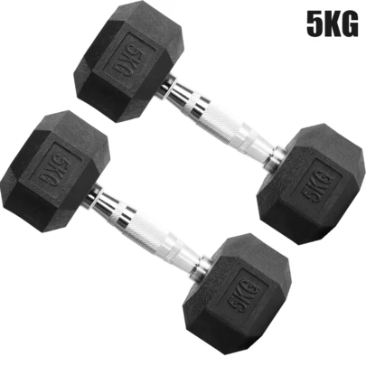 Lislark 2x5kg Rubber Dumbbell Sports Hex Weights Sets RUBBER NON-SLIP Dumbbells Home Gym Fitness Hexagonal Dumbbells Kit Weight Lifting Exercise