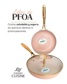 Bateria de ceramica Dore 15 piezas, apto para todo tipo de estufas, tapas de vidrio templado. lleva de regalo 5 utensilios de silicona, apto para todo tipo de estufas como gas, eléctrica, inducción y vitrocerámica. También apta para el horno. Incluye olla vaporera, Pocillos y sartenes - Albaricoque - Ver 5