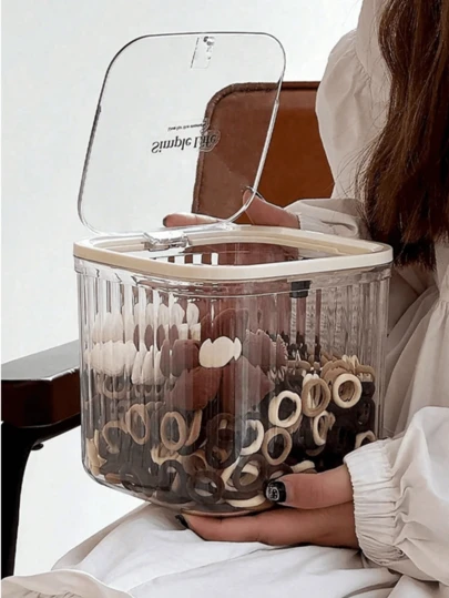 1pc Transparent Hair Accessory Storage Box, Press-To-Open Desktop Organiser - Flip-Top Lid And Fully Transparent Design, Ideal For Storing Bows, Hair Clips, Hair Ties And Jewellery. Perfect For Valentine's Day Or Birthdays.