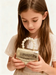 Children's New Stone Texture Pearl Handbag, Holiday Gift, PU Leather Crocodile Pattern Fashion Small Bag, Princess Stylish Coin Purse, Mini Lipstick Bag, Gold/Silver Small Bag - one-size - View 3