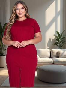 Vestido Feminino Plus Size  Evangélico Algodão Elegante Casual Com Bolsos E Fenda Mais Vendidos G1 G2